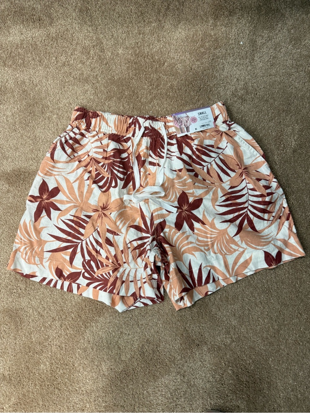Women’s High Waist Tropical Print Shorts - Rust & Cream